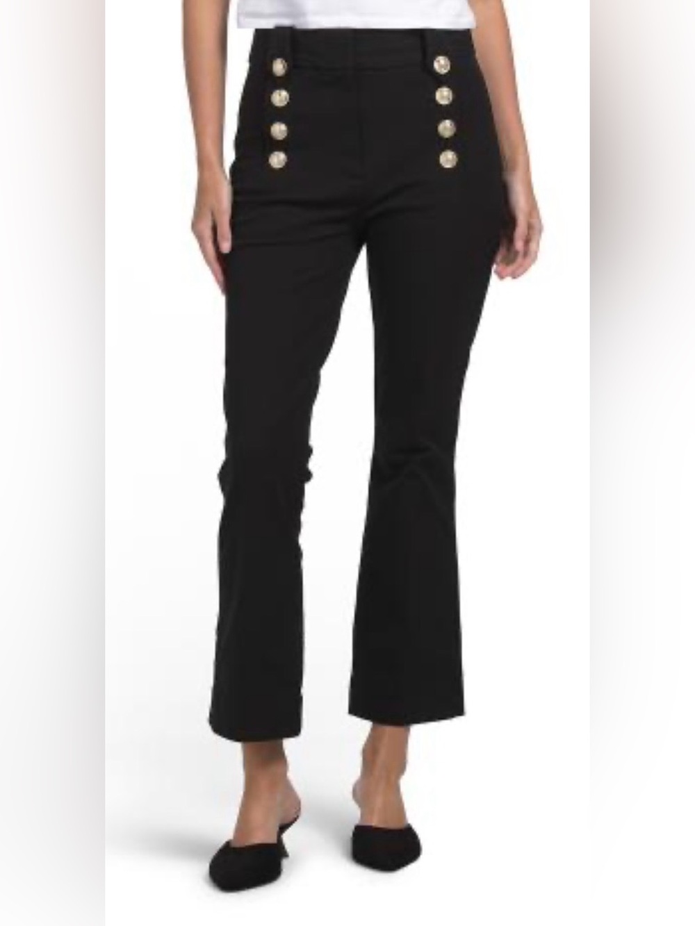 DEREK LAM 10 CROSBY Robertson Crop Black Flare Pants. Gold-Tone Buttons Sz 6 NWT